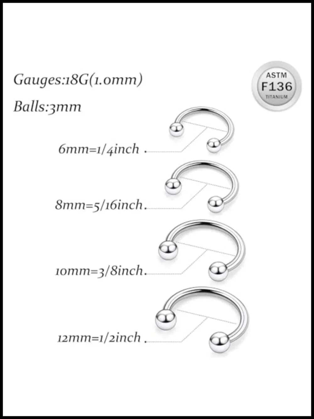 20G 18G 16G 14G 12G 8G 6G 4G 2G Horseshoe Nose Ring Titanium Septum Rings
